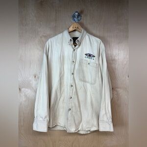 Vintage Button-Up Shirt with Embroidered Canada and Aztec